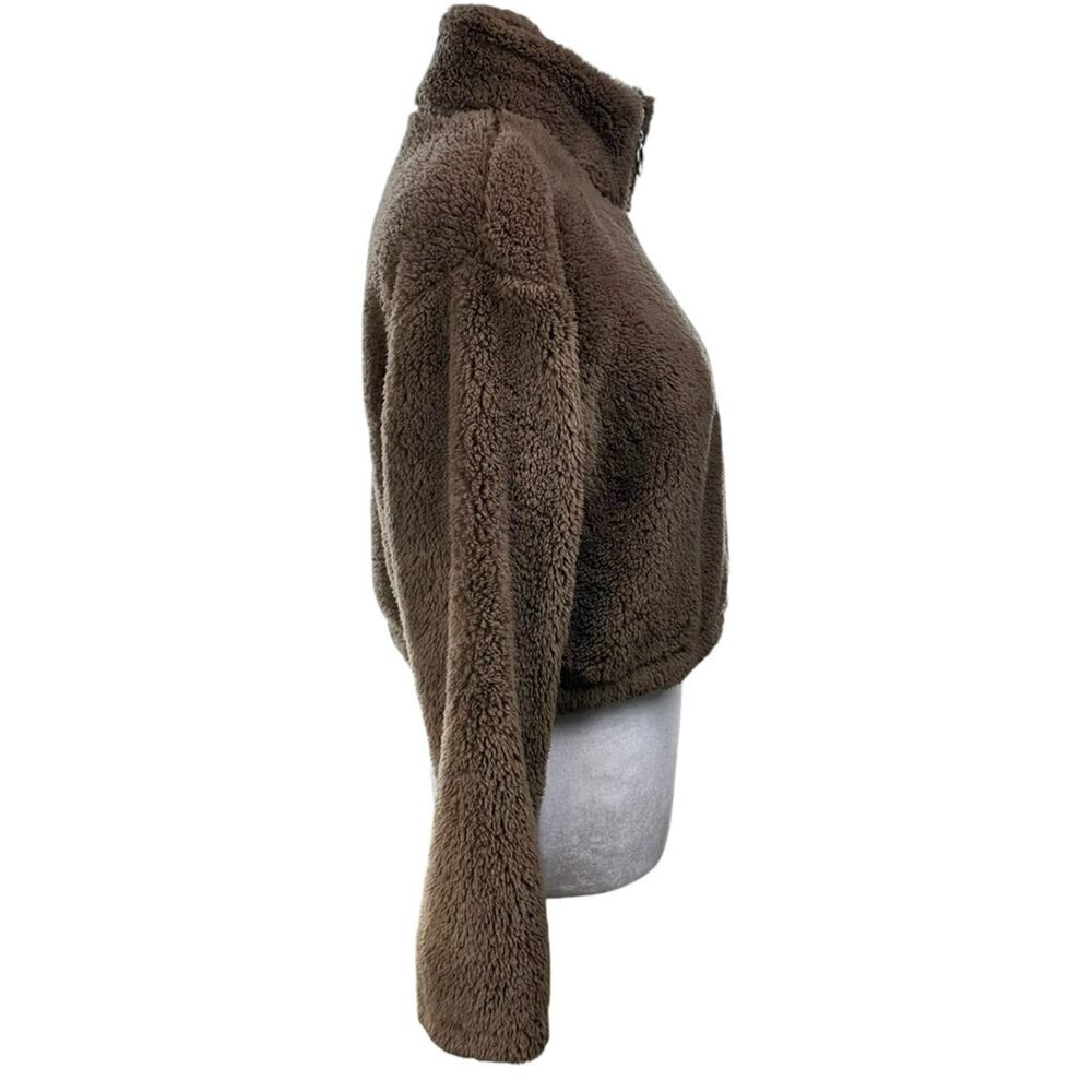 Timing Teddy Bear Cropped Fleece 1/4 Zip Jacket Brown Size Small - Picture 3 of 7